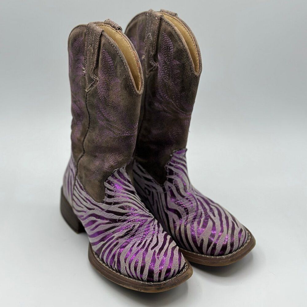 Roper Little Girl's Western Purple Metallic Zebra Square Toe Toddler Boots Sz 12